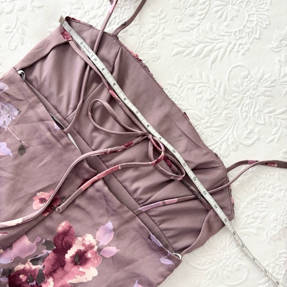 NWOT Lulus Fleur-ty Behavior Mauve Floral Satin Tie-Strap Midi Dress Medium - Picture 6 of 8